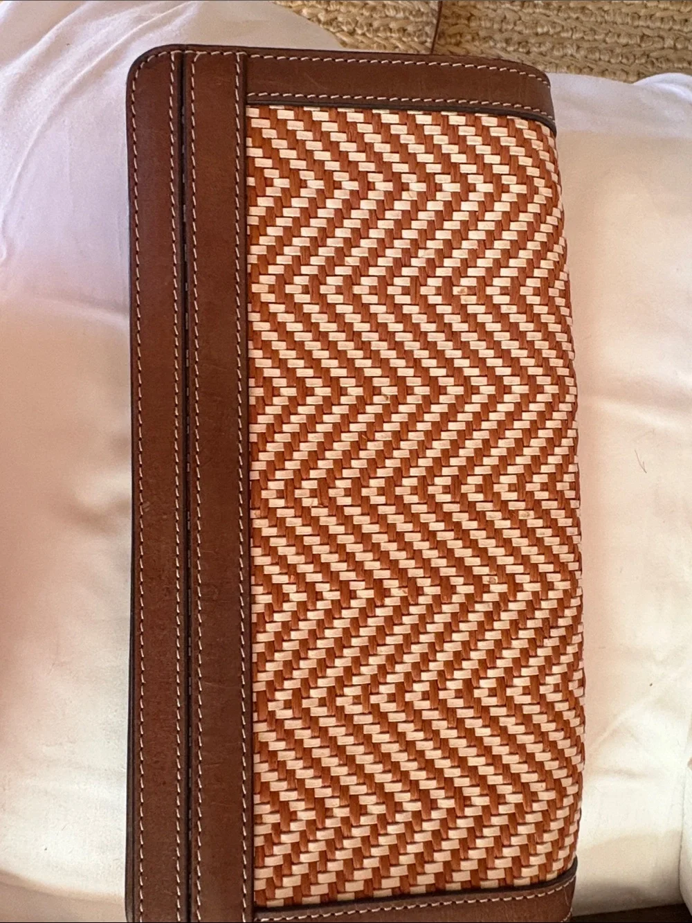 Brown Woven clutch  Leather Trim